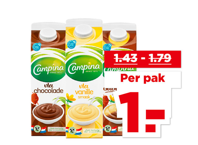 Campina Vanille-, chocolade- of dubbelvla | Bekijk aanbieding