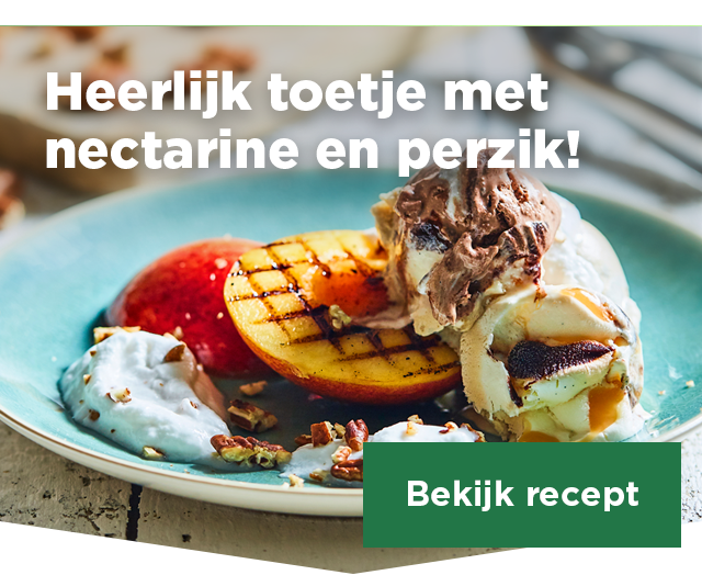 Gegrilde perzik en nectarine met drie chocolade slagroomijs | Bekijk recept