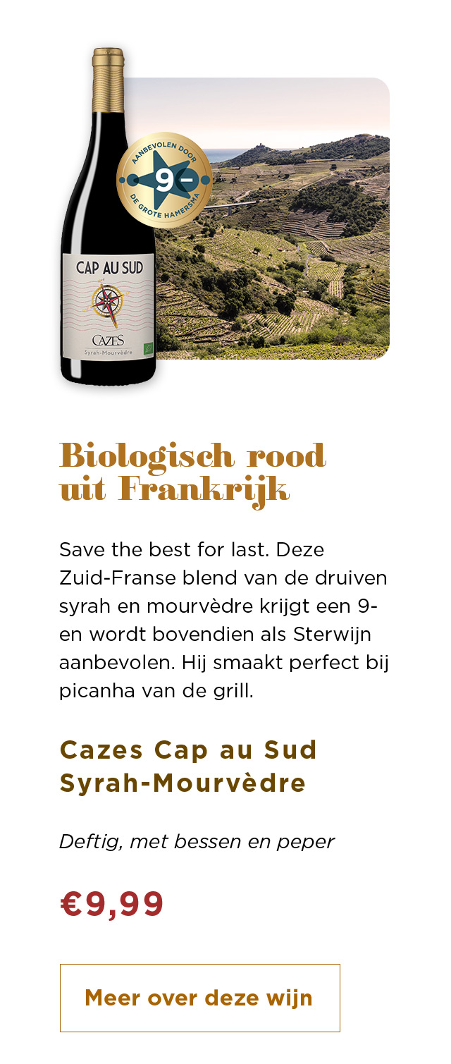 Biologisch rood uit Frankrijk | Cazes Cap au Sud Syrah-Mourvèdre voor € 9,99 | Meer over deze wijn