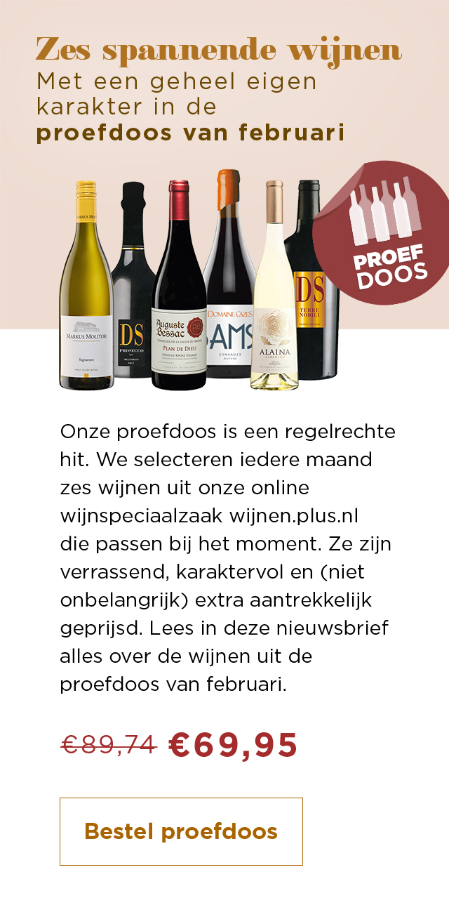 Zes spannende wijnen | Met een geheel eigen karakter in de proefdoos van februari | van € 89,74 voor € 69,95 | Bestel proefdoos