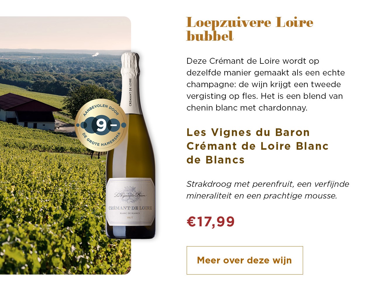 Loepzuivere Loire bubbel | Les Vignes du Baron Cremant de Loire Blanc de Blancs voor € 17,99 | Meer over deze wijn