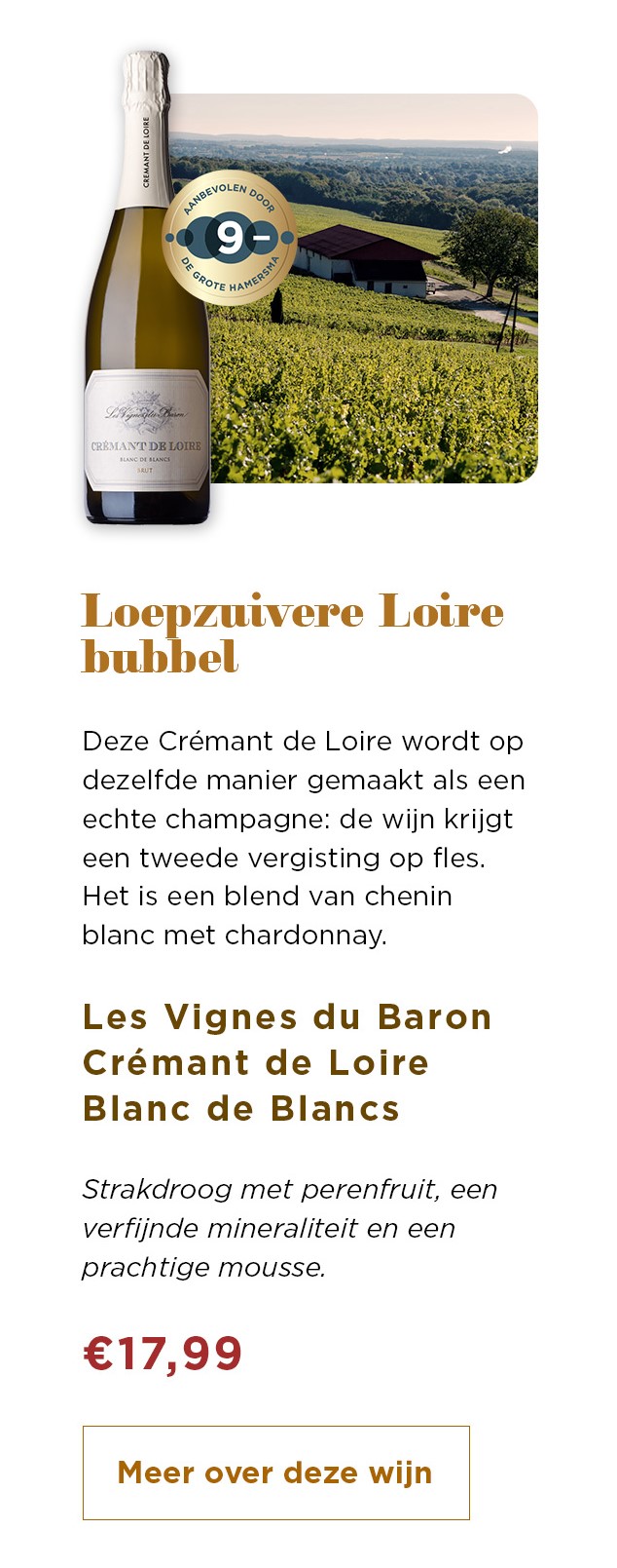 Loepzuivere Loire bubbel | Les Vignes du Baron Cremant de Loire Blanc de Blancs voor € 17,99 | Meer over deze wijn