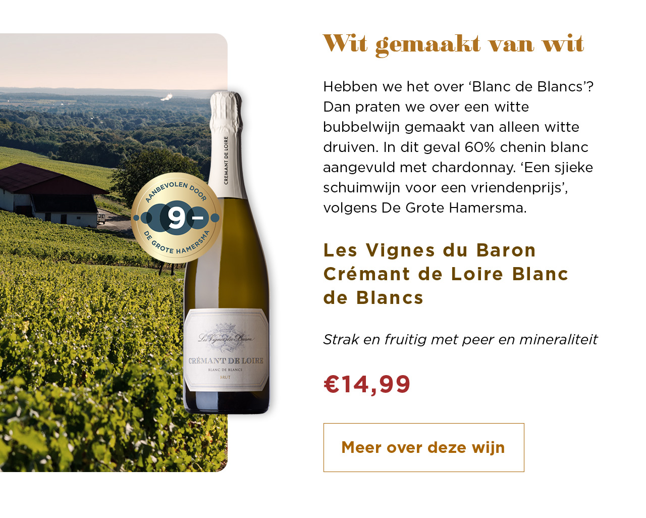 Wit gemaakt van wit | Les Vignes du Baron Crémant de Loire Blanc de Blancs voor € 14,99 | Meer over deze wijn