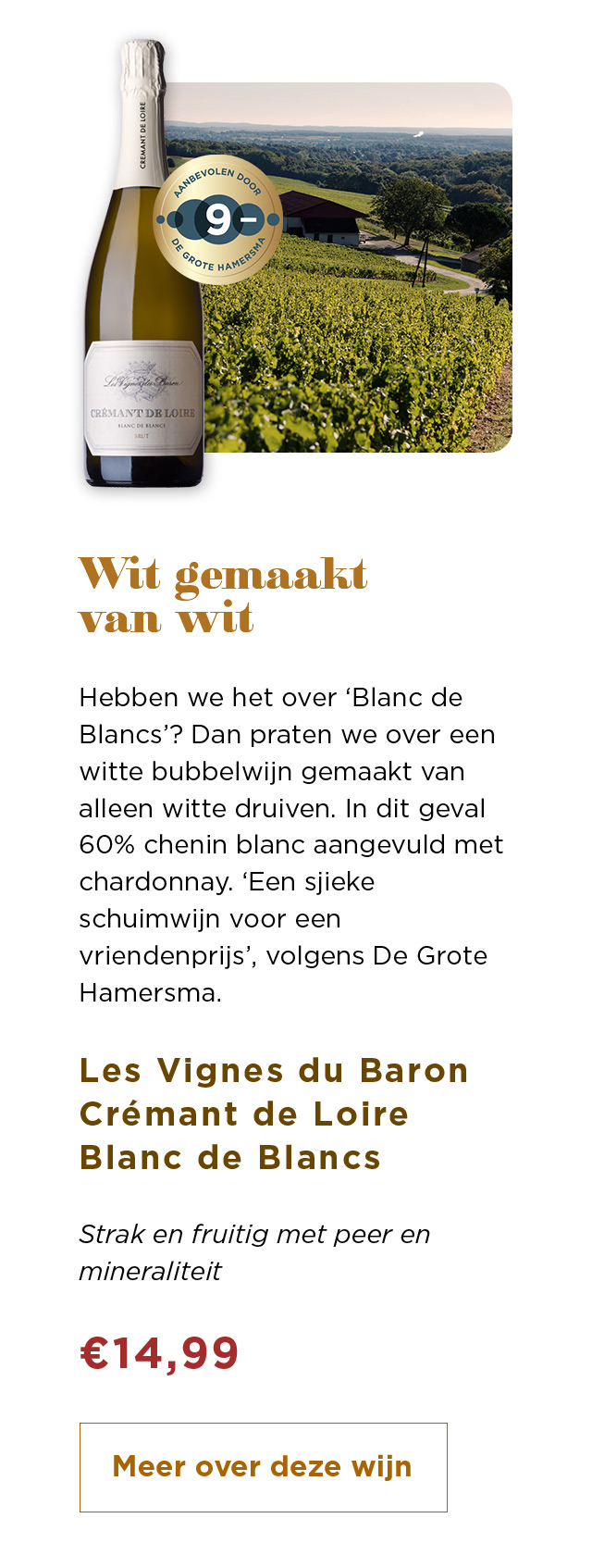 Wit gemaakt van wit | Les Vignes du Baron Crémant de Loire Blanc de Blancs voor € 14,99 | Meer over deze wijn