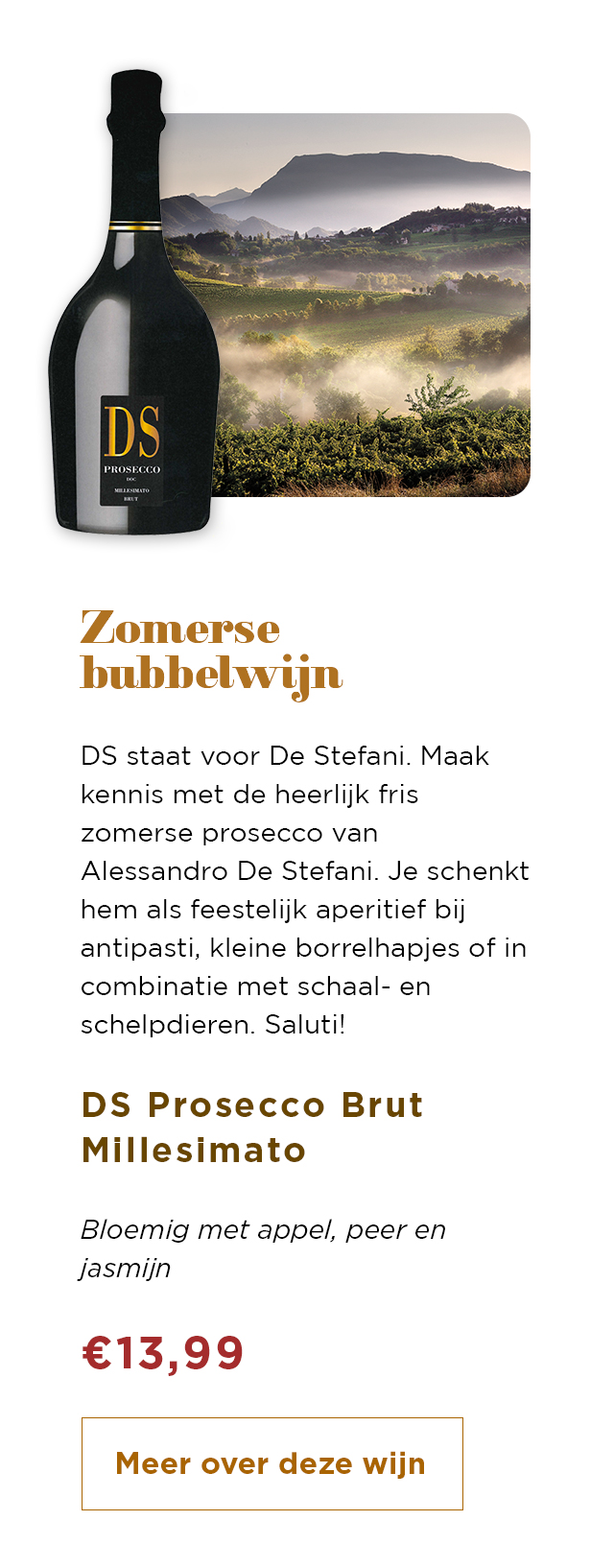 Zomerse bubbelwijn | DS Prosecco Brut Millesimato | Meer over deze wijn