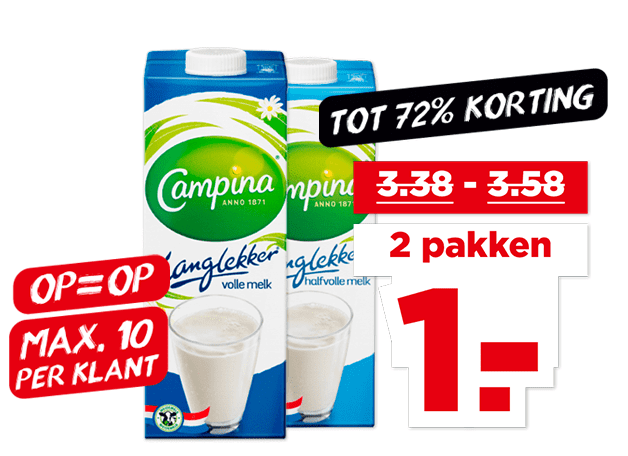 Campina Langlekker volle of halfvolle melk | Bekijk aanbieding
