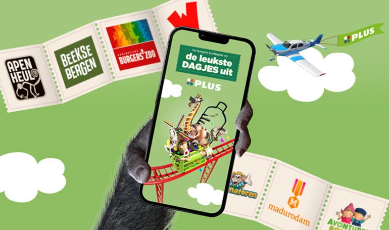 Spaar, scan en boek met de PLUS Dagje Uit app