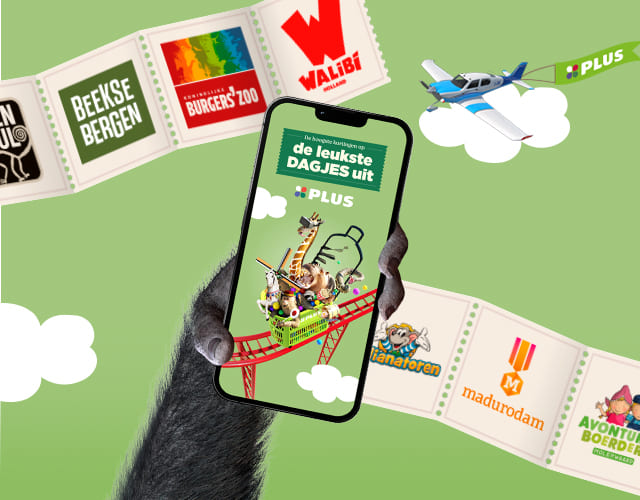 Spaar, scan en boek met de PLUS Dagje Uit app