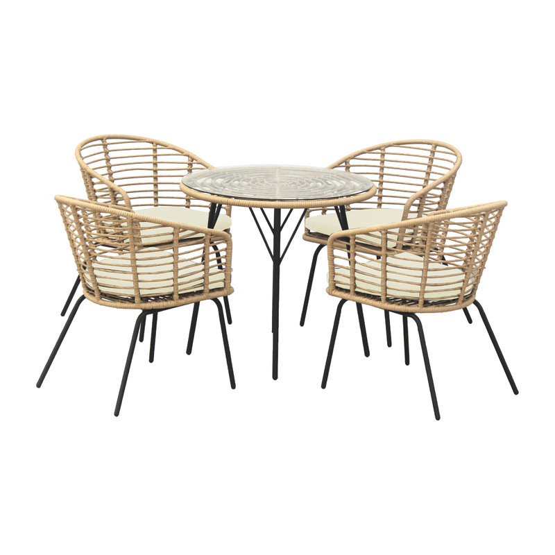 Tuinset Donna - naturel - 4 stoelen tafel