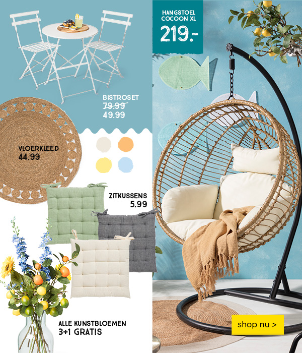 Zomerfestival | collage hangstoel Cocoon | shop nu