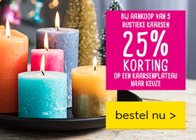 Bij aankoop van 5 kaarsen rustieke kaarsen | 25% korting op een kaarsenplateau naar keuze | bestel nu >