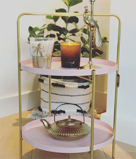Bijzettafel met 2 etages - roze/goud