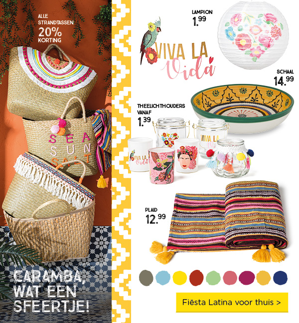 Alle strandtassen 20% korting | CARAMBA, WAT EEN SFEERTJE! | Fiësta Latina voor thuis >