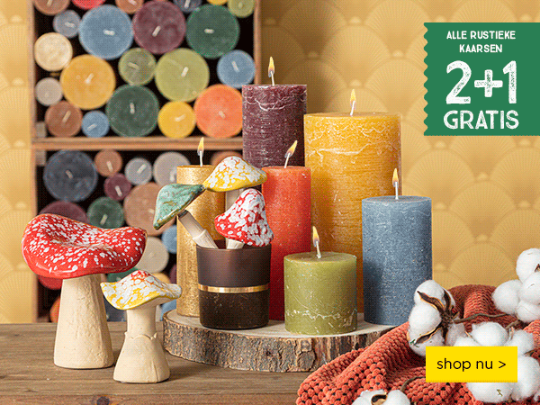 Alle rustieke kaarsen | 2+1 gratis | shop nu >